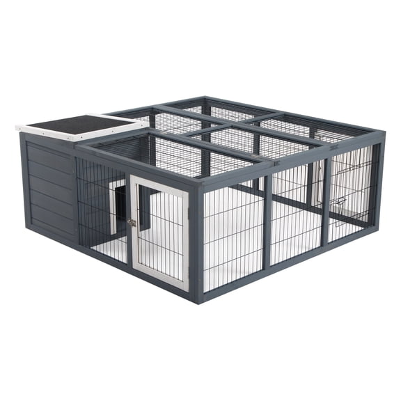 Rabbit Hutch Bunny Cage - Indoor Outdoor Waterproof Wood Rabbit House, Guinea Pig Cage with Ventilation, Small Animal Habitat - Gray