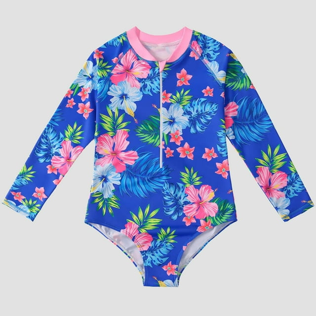 LSLJS Tout-Petits Enfants Bébés Filles Mode Mignon Bikini à Imprimé Floral Manches Longues à Volants Maillot une-Pièce, Maillot de Bain pour Bébé