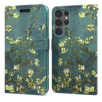 CoverON For Samsung Galaxy S24 Ultra Wallet Case, RFID Blocking Vegan Leather 6x Card Slot Holder Cover Flip Folio Phone Pouch, Almond Blossom Art