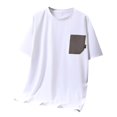 thumbnail image 4 of T-Shirts Patch Tricoté à Blocs de Couleur, Col Rond, Manches Courtes, Chemises d'Été pour Hommes, Blanc TG, 4 of 4