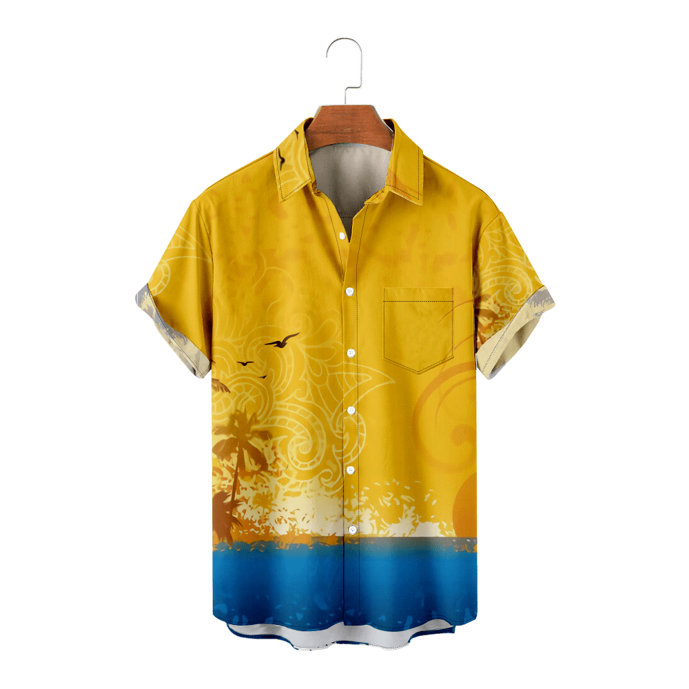 MLFU Mens Short Sleeve Button Down Beach Shirt Vintage Beach Tops