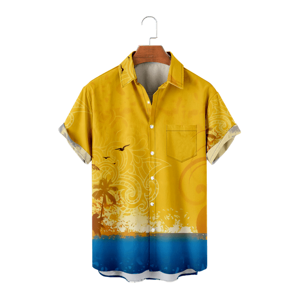 MLFU Mens Short Sleeve Button Down Beach Shirt Vintage Beach Tops