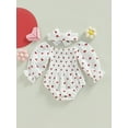 thumbnail image 7 of Newborn Baby Girl Valentine's Day Outfit Heart Ruched Romper Ruffle Long Sleeve Smocked Bodysuit Infant Baby Spring Clothes, 7 of 7