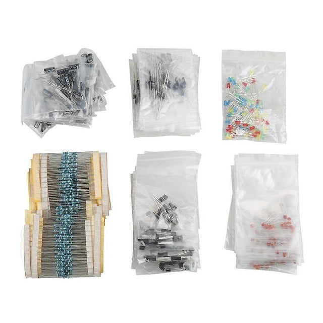 Kit de surtido de componentes electrónicos, 1390 piezas de diodos LED, transistores, condensadores y resistencias, kit básico de componentes electrónicos y resistencias