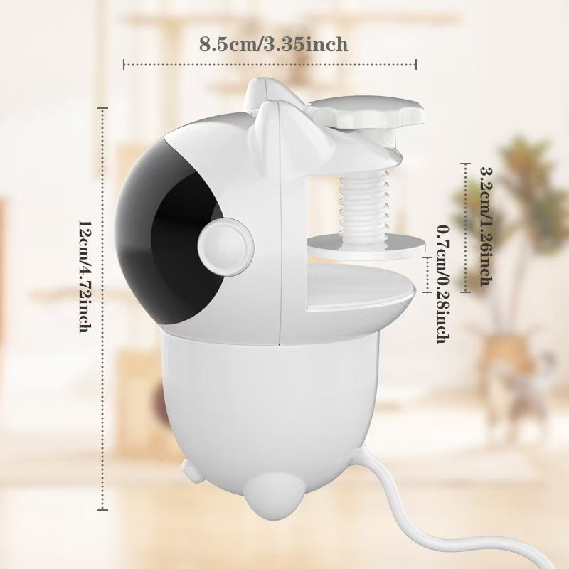 360° Rotating Laser Feather Cat Toy with 4 Replacement Pendents, White & Black Cat Head