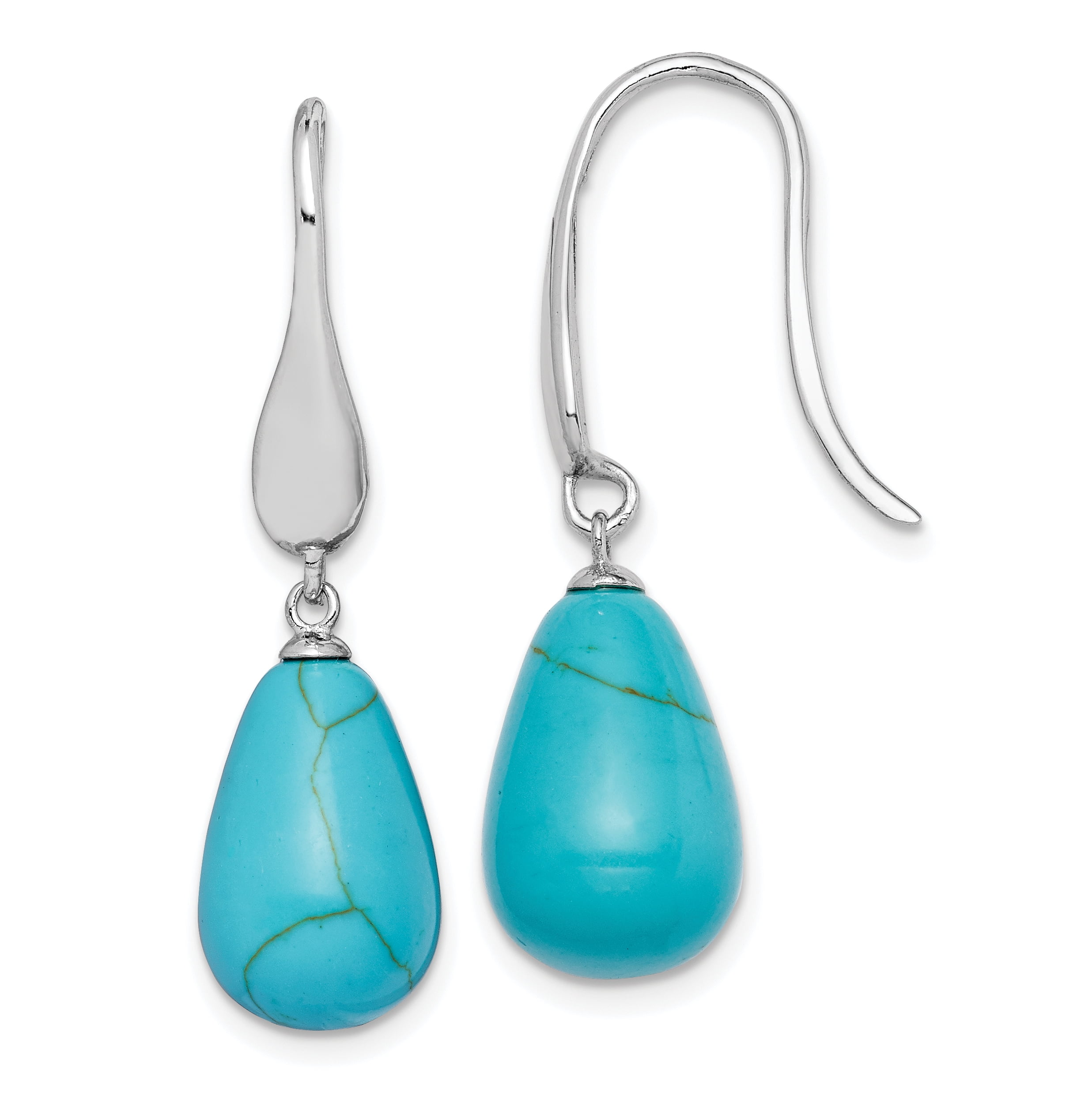 925 Sterling Silver Created Blue Turquoise Teardrop Post Stud Earrings Drop 925 Sterling Silver Created Blue Turquoise Teardrop Post Stud Earrings Drop
