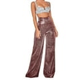 thumbnail image 4 of Women Casual Trousers Glitter Sequin Wide Leg High Waist Straight Long Pants for All Seasons Red S Rawiri, 4 of 7
