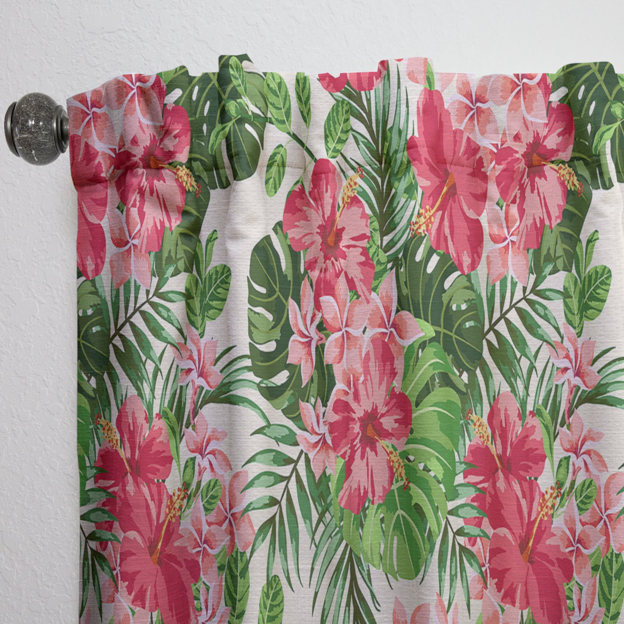 Designart 'Tropical Flowers and Leaves I' Mid-Century Modern Curtain Panel