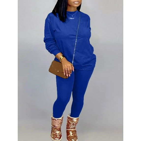 Lovelywholesale O Neck Basic Skinny Pants Set