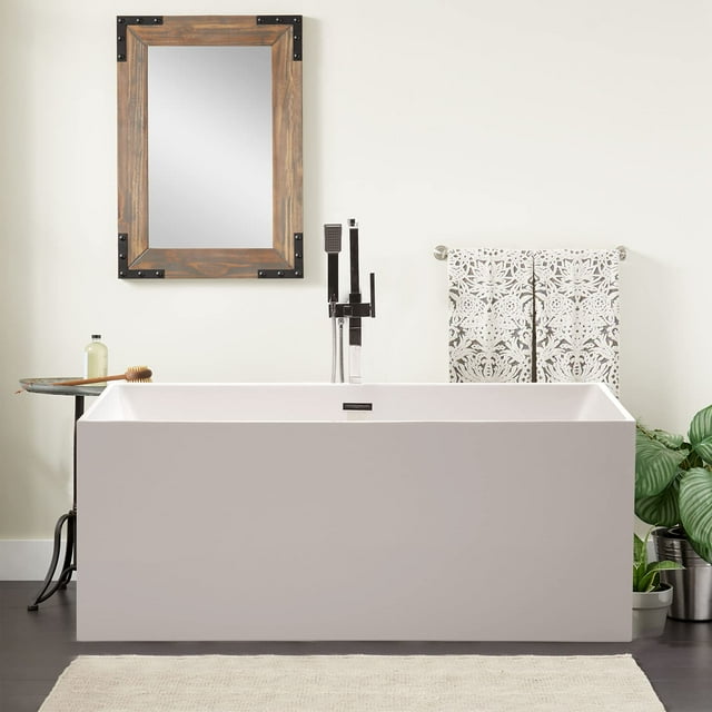 Vanity Art Acrylic Freestanding Soaking Bathtub with Overflow and Pop-Up Drain