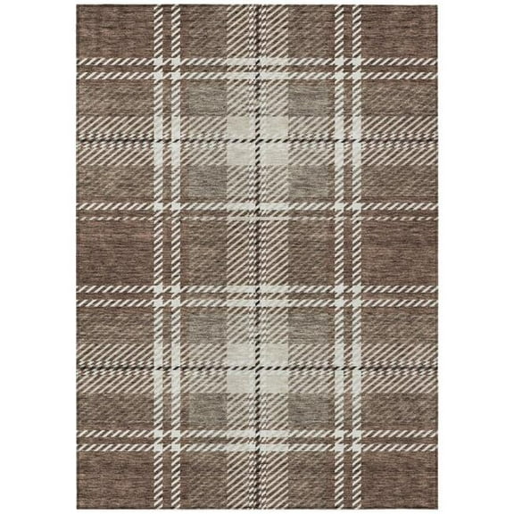 HomeRoots 596318 8 x 10 ft. Brown, Black & Ivory Plaid Washable Indoor & Outdoor Rectangle Area Rug