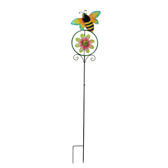 Enchanting 55-Inch High Flower and Bumble Bee Kinetic Wind Spinner Garden Stake: Whimsical Yard Decor Pinwheel Bringing Serenity and Whimsy to Your Outdoor Oasis