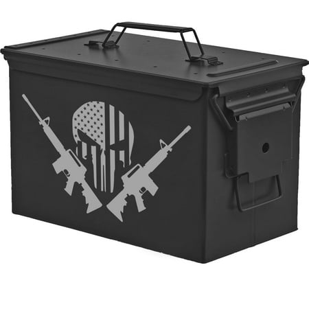 Steel Ammo Can Storage Box Ammunition Case American Flag Skull With Guns (50cal Black)