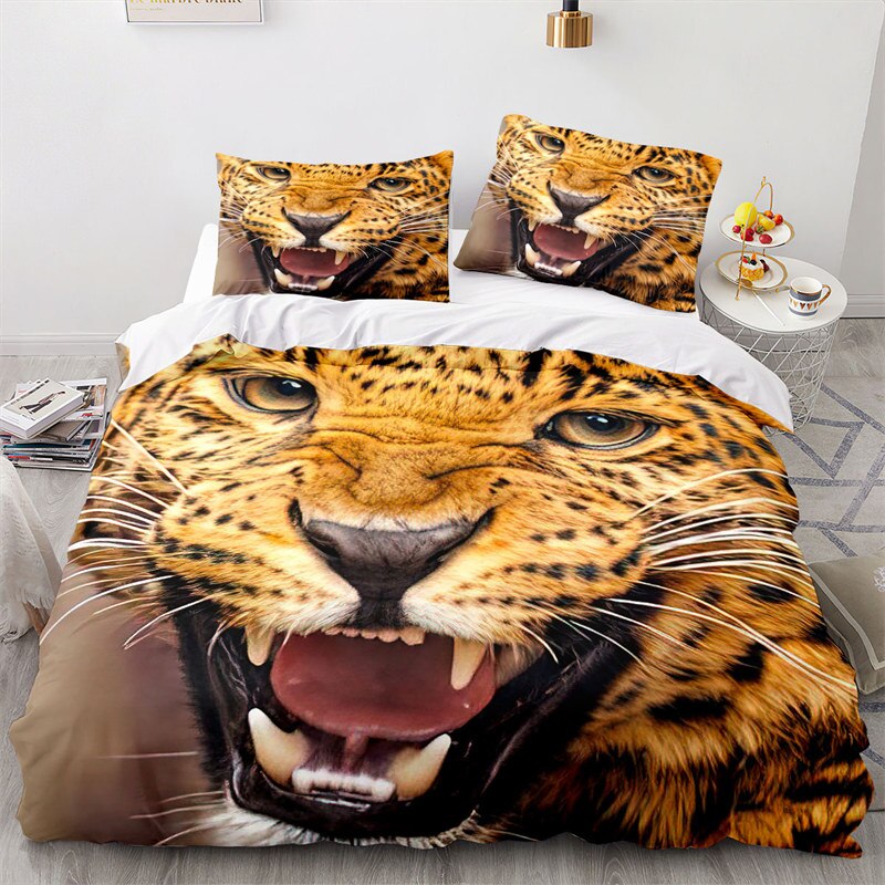 Leopard Duvet Cover Set King Size 3D Animal Print Bedding Set Soft