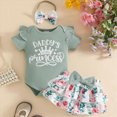 thumbnail image 2 of KPOPLK 3 Piece Set Infant Baby Girl Summer Clothes Romper Ribbed Button Front Bodysuit Skirt Bloomers Cotton Headband(12-18 Months,Green), 2 of 7