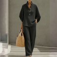 thumbnail image 3 of Breezora Women's Summer Casual Knit 2 Piece Outfit Batwing Sleeve Stand Collar Blouse Wide Leg Pants Loose Fit Set, 3 of 7