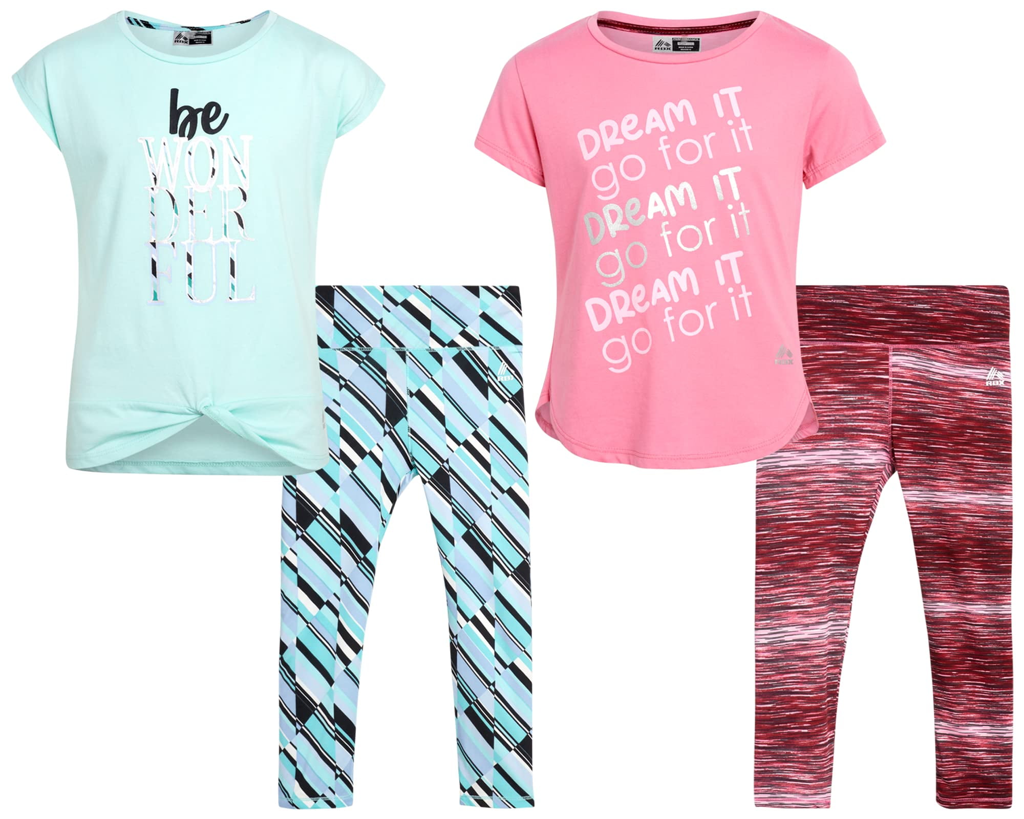 RBX Girls’ Active Set Performance Short Sleeve TShirt, Capri Yoga