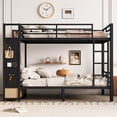 thumbnail image 2 of Bellemave Full Over Full Bunk Bed with Hall Tree, Metal Bunk Bed Frame with Storage Drawers and Shelves, Full Size Bunk Beds with Pegboard and Coat Rack for Teen Adults,Black, 2 of 7