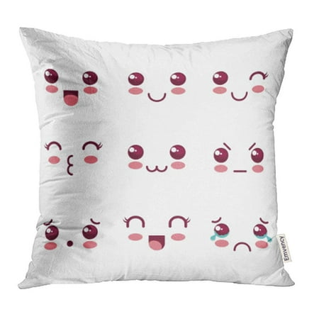 CMFUN Cartoon Kawaii Faces Design Cute Blush Happy Japan Adorable Anime Character Pillowcase Cushion Cases 16x16
