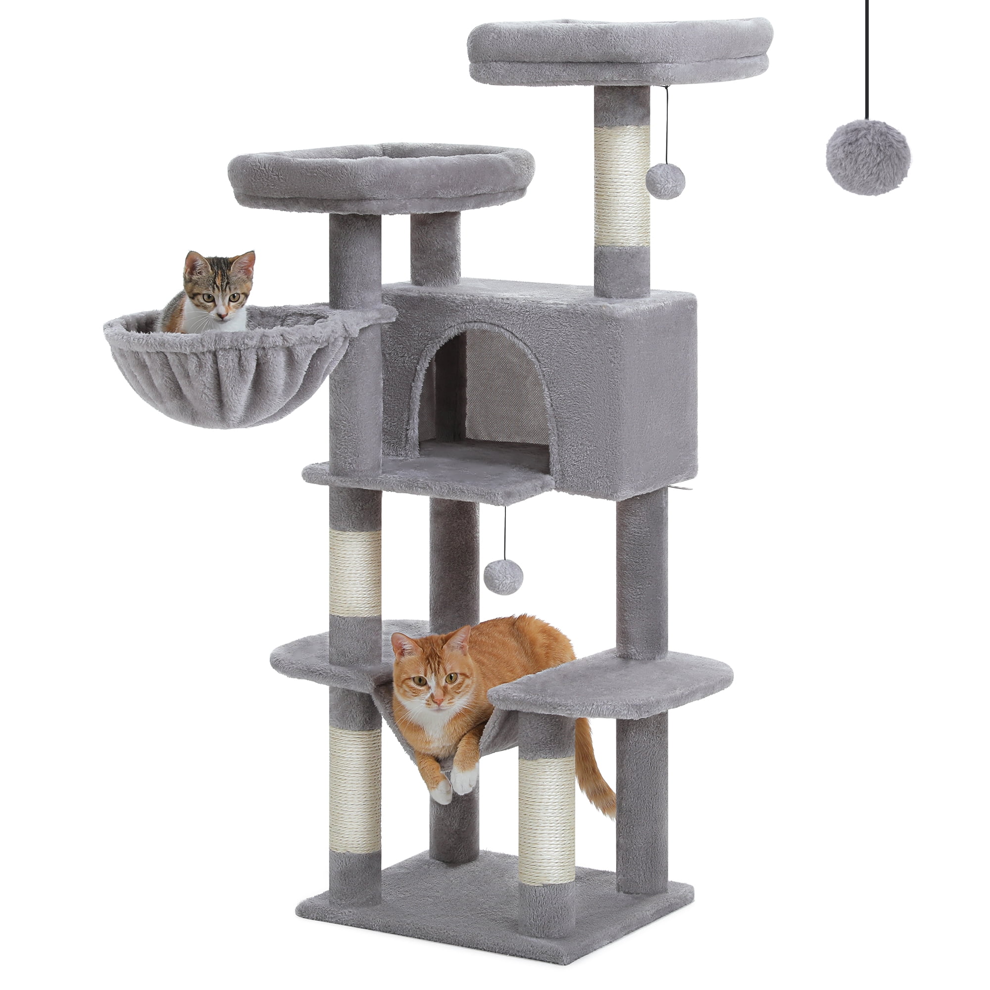 PAWZ Road 46.5" Large Cat Tree Multi-Level Cat Tower with Top Perchs&Big Condo Indoor Gray