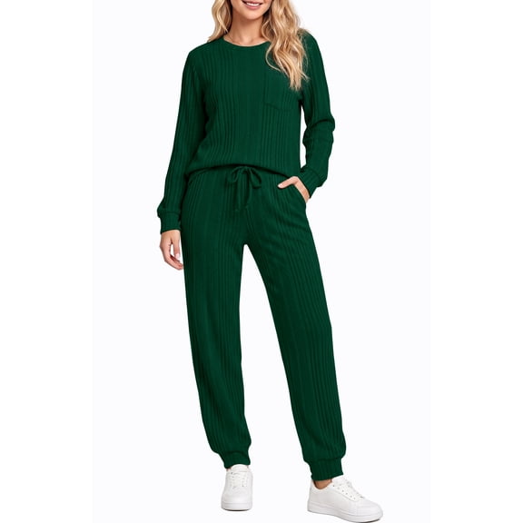 UVN Two Piece Sets for Women Casual Outfits Sets Textured Long Sleeve Shirts and Long Pants Lounge Set Fall Pajama Sets with Pockets