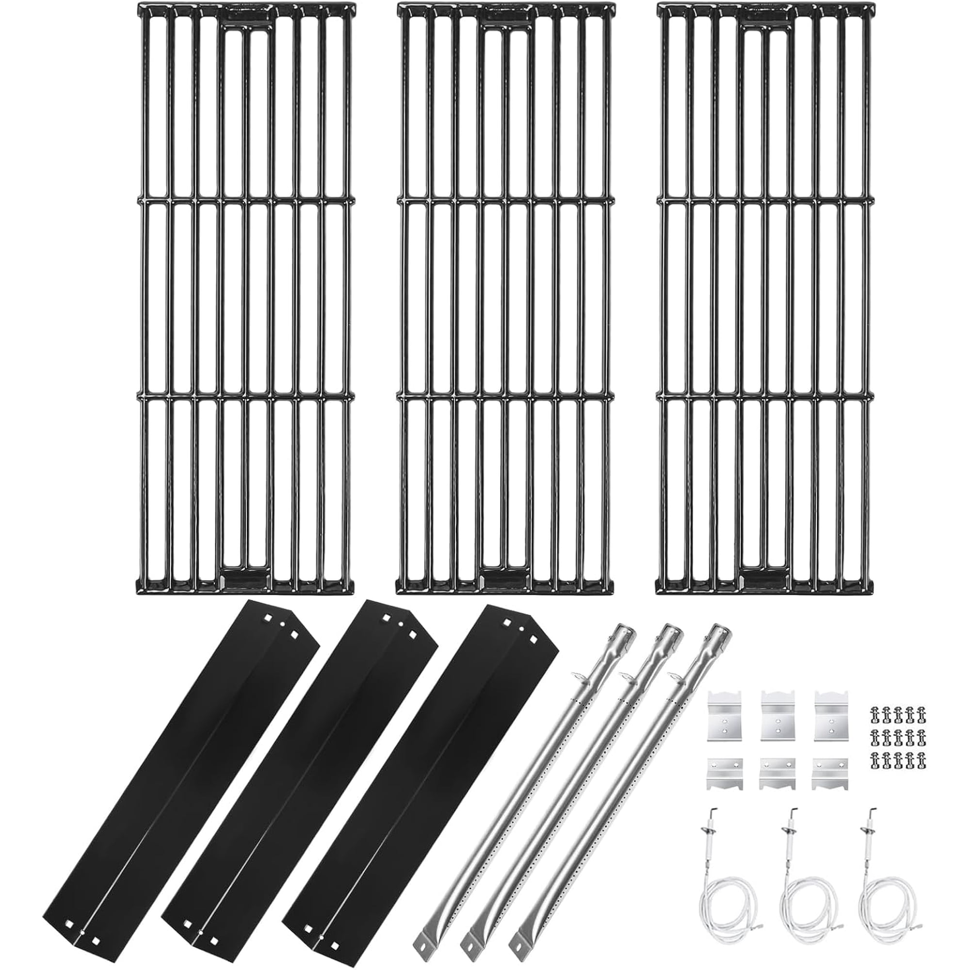 Replacement Parts for CharGriller 5050, 3001, 3008, 4000, 3030 | Stainless Steel Burner, Porcelain Steel Heat Plate, Porcelain Cast Iron Cooking Grid Grates for Char-Griller Gas Grill Models