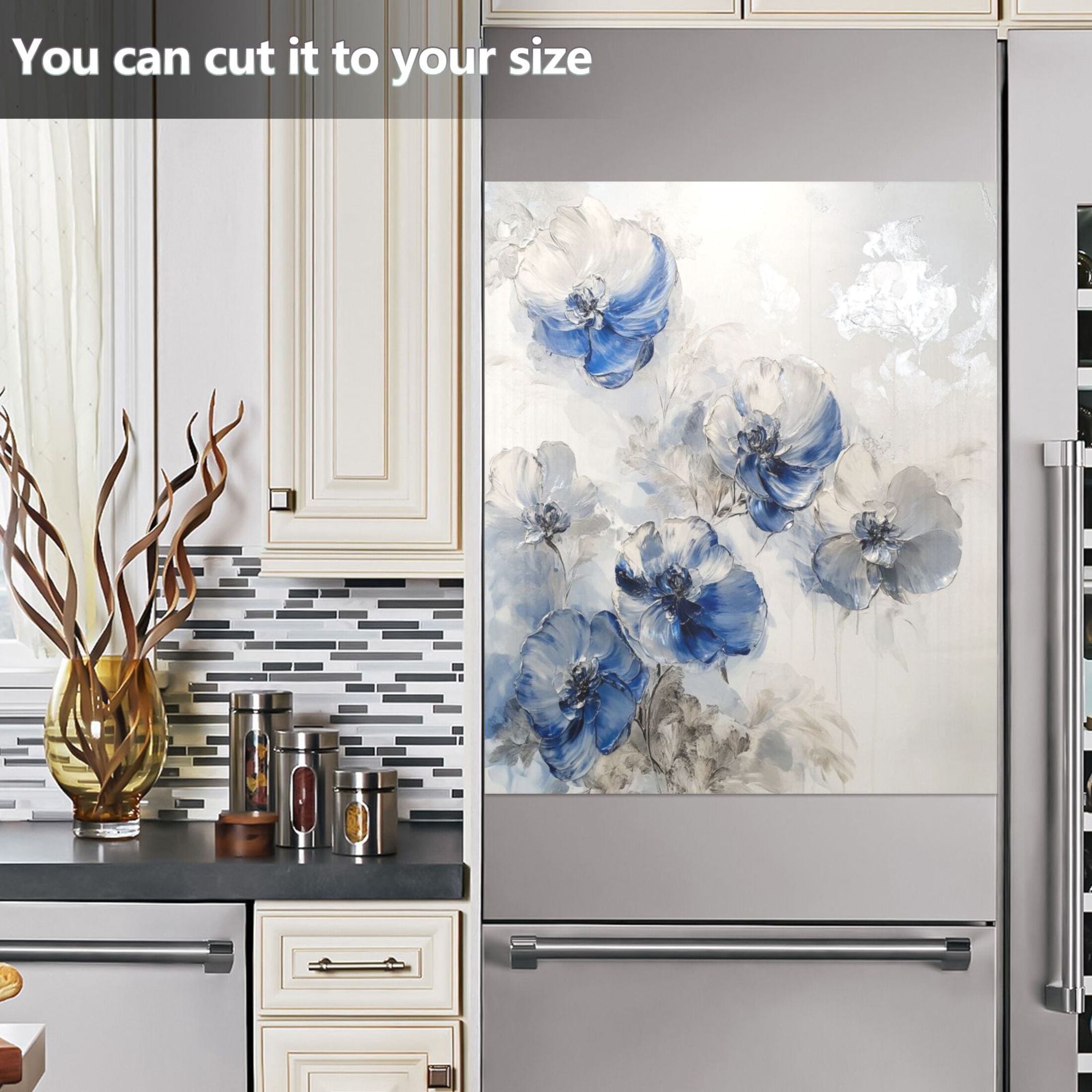 Dishwasher Magnetic Sticker 23x26 Inch Refrigerator Magnetic Sticker Washing Machine Magnetic Sticker Kitchen Panel Magnetic Sticker Home Decor Blue Watercolor Flowers