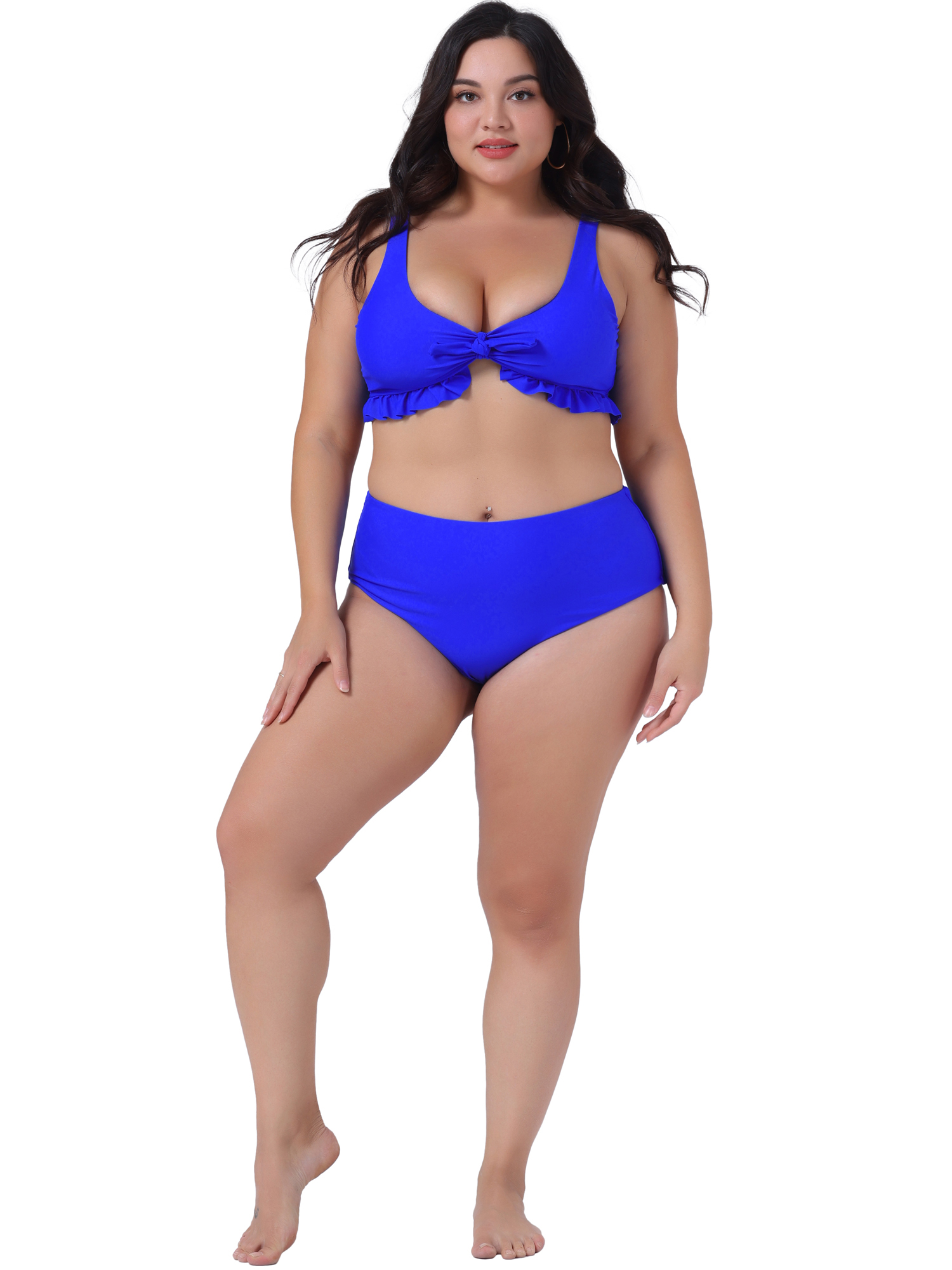 DARING DIVA Plus Size Ruffle Tummy Control Bathing Suits Swimwear Set L Royal Blue