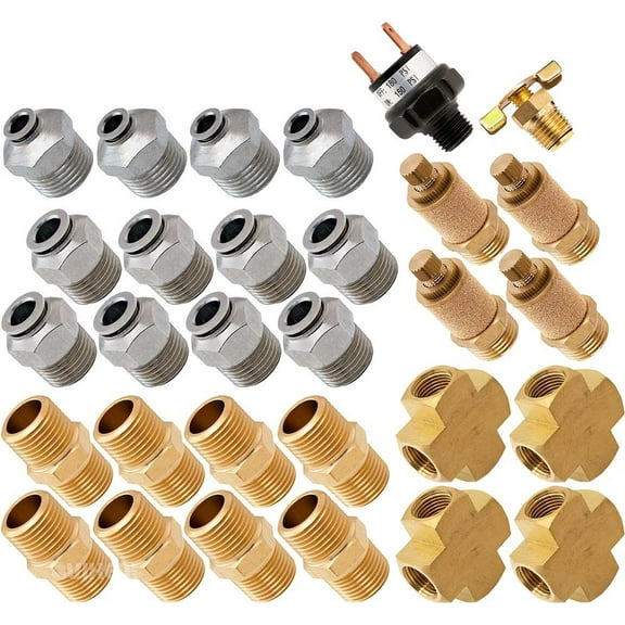 Vixen Air Set of Fittings for Eight 1/2" NPT Air Valves using 3/8" and 1/4" OD Air Lines, Pressure Switch Included VXK1203
