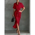 thumbnail image 2 of CIENVNSTG Women Shirt Dresses Spring Button Short Sleeve Satin Ruched Maxi Summer Dress 2026 Cocktail Party Wedding Red S, 2 of 5