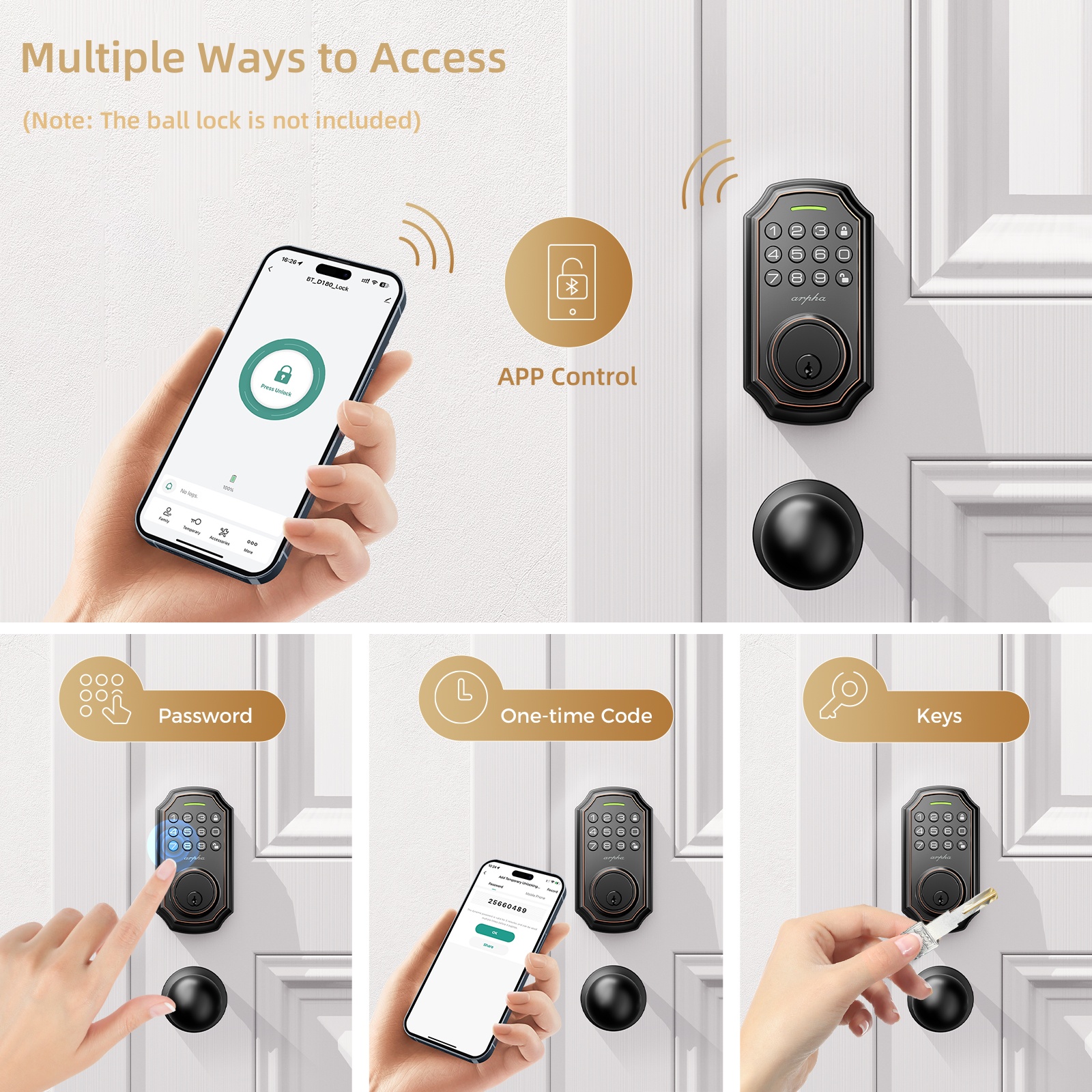 ARPHA Zinc Alloy Keyless Entry, Auto Lock Keypad Deadbolt