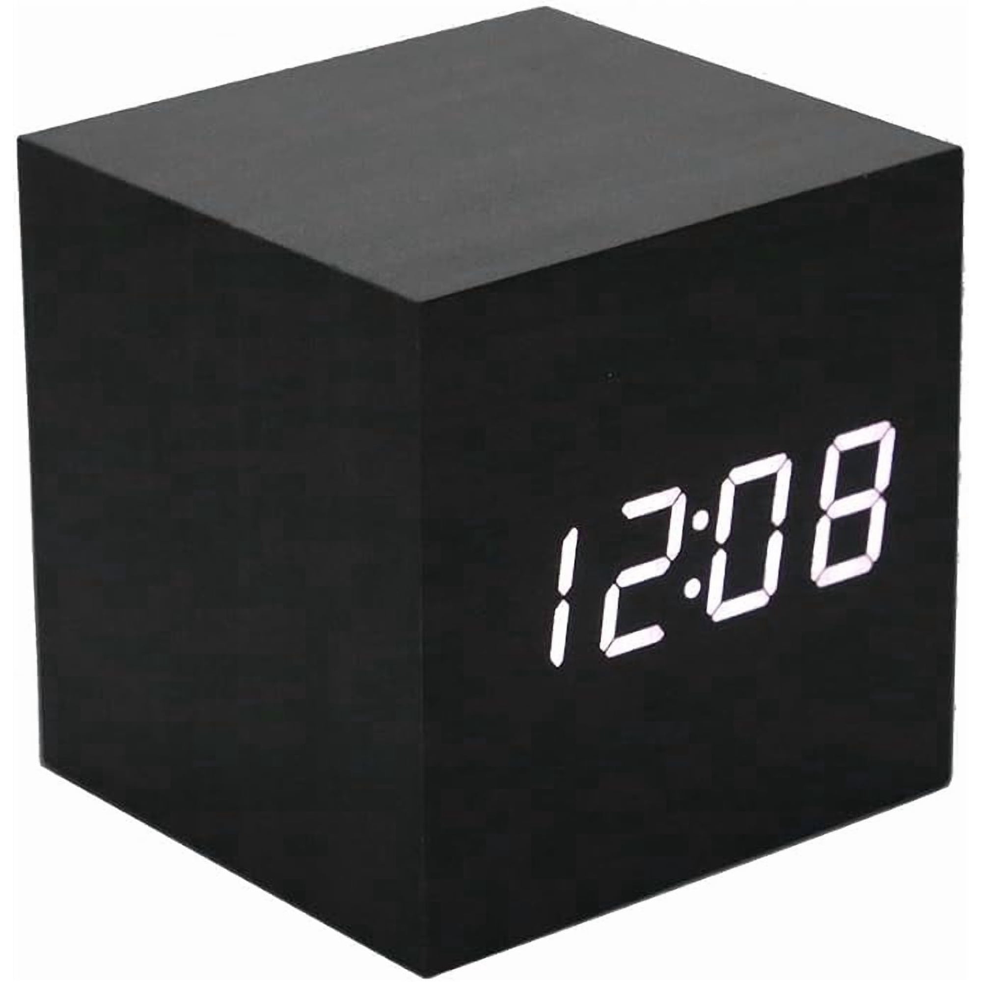 GOLDEN- Mini Cube LED Wooden Alarm Clock Digital Clock AC10Black_White
