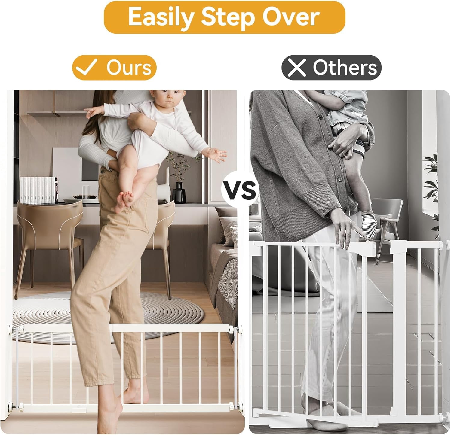 Dog Gate Indoor,18"-45" Extra Wide Metal Short Dog Gate to Step Over, 14" Tall Small Pet Gate with 3 Extension Kits, Pressure Mounted for Doorways & Stairs