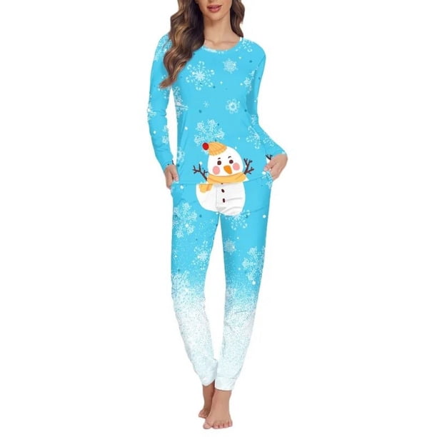 Conjunto de piezas con diseño navideño para mujer, ropa de dormir informal holgada, jersey de manga larga, ropa de estar por casa, envío directo