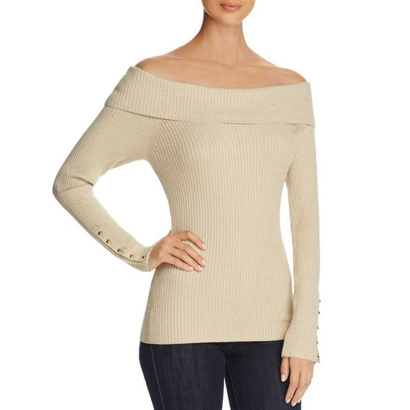 Marled Women's Ribbed Off-The-Shoulder Sweaters, Champagne, X-Large