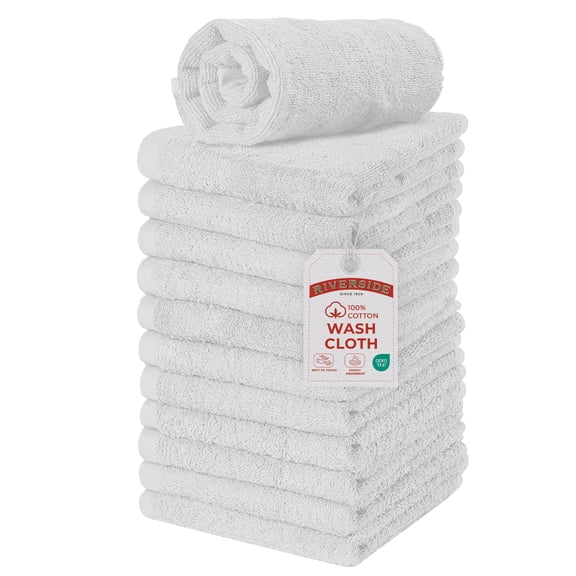 RIVERSIDE 12 Pack Luxury Washcloths 12x12 with Soft Cotton 400 GSM Quick Dry and Absorbent for Face & Body - White