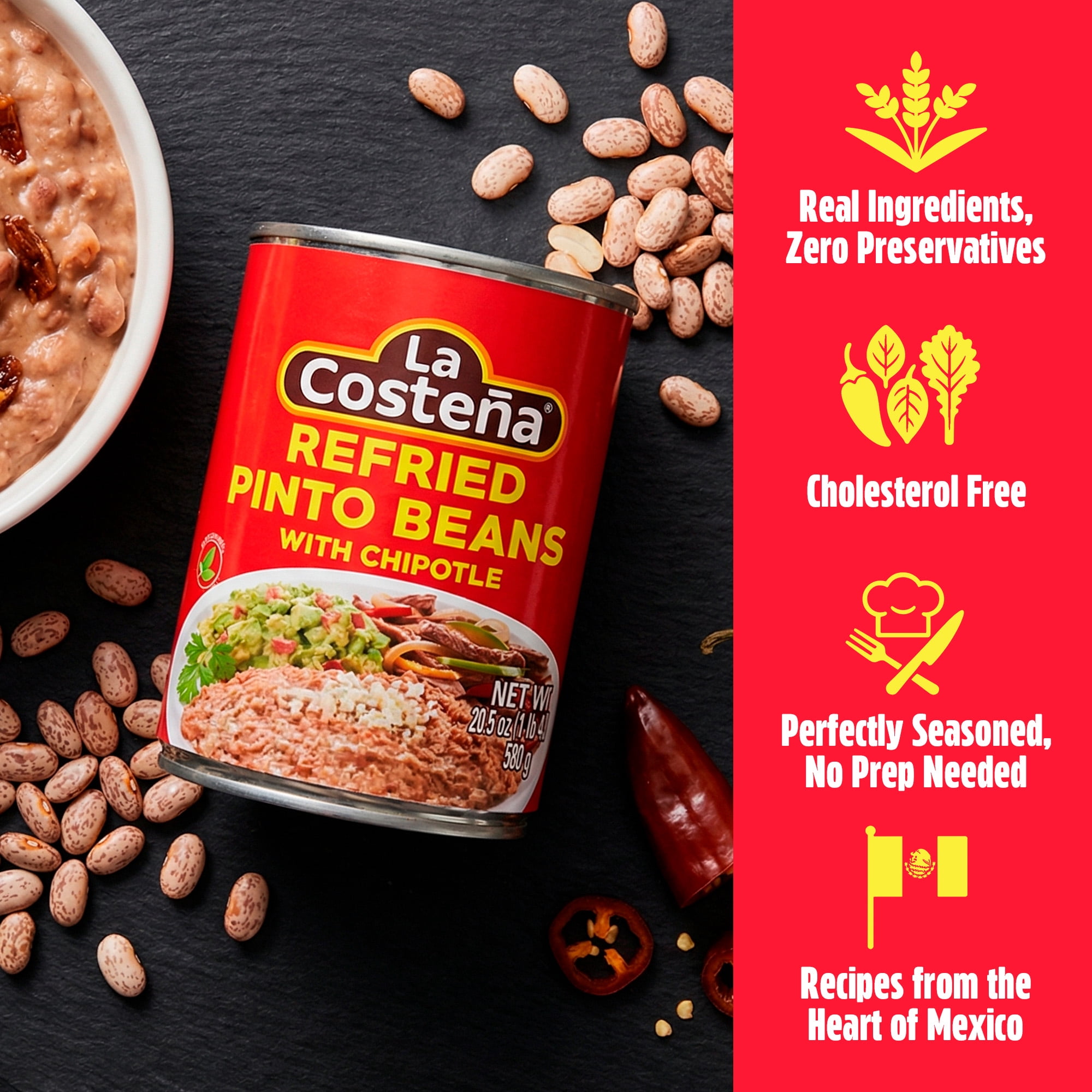 (12 pack) La Costeña Canned Refried Pinto Beans with Jalapeno Pepper, 20.5 oz