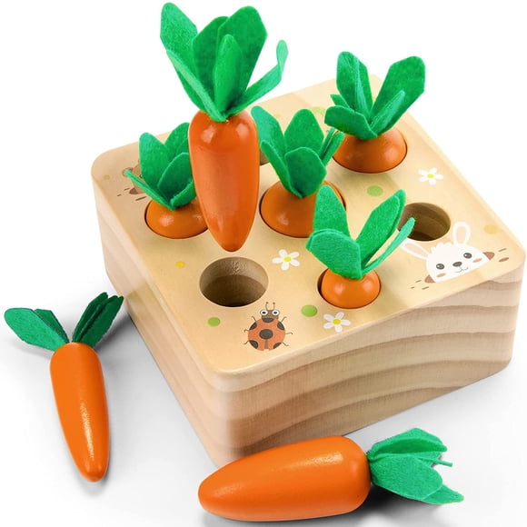Montessori Toys for Babies 6-12 Months, Wooden Toys Developmental Shape Sorting & Matching Puzzle Carrots Harvest Game, Birthday Gifts for Toddlers Babies Boys and Girls