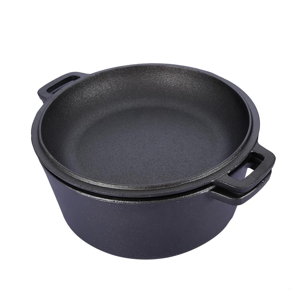 Fdit Heavy Duty PreSeasoned 2 In 1 Cast Iron Double Dutch Oven Set and