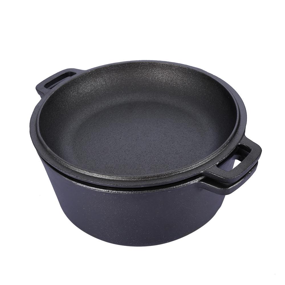 Fdit Heavy Duty PreSeasoned 2 In 1 Cast Iron Double Dutch Oven Set and