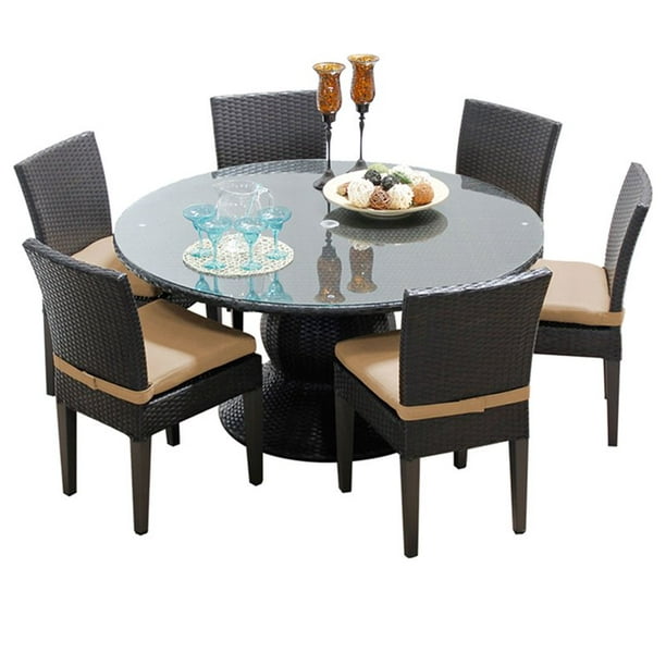 Round Glass Top Patio Dining Set, 60 Outdoor Dining Table Round