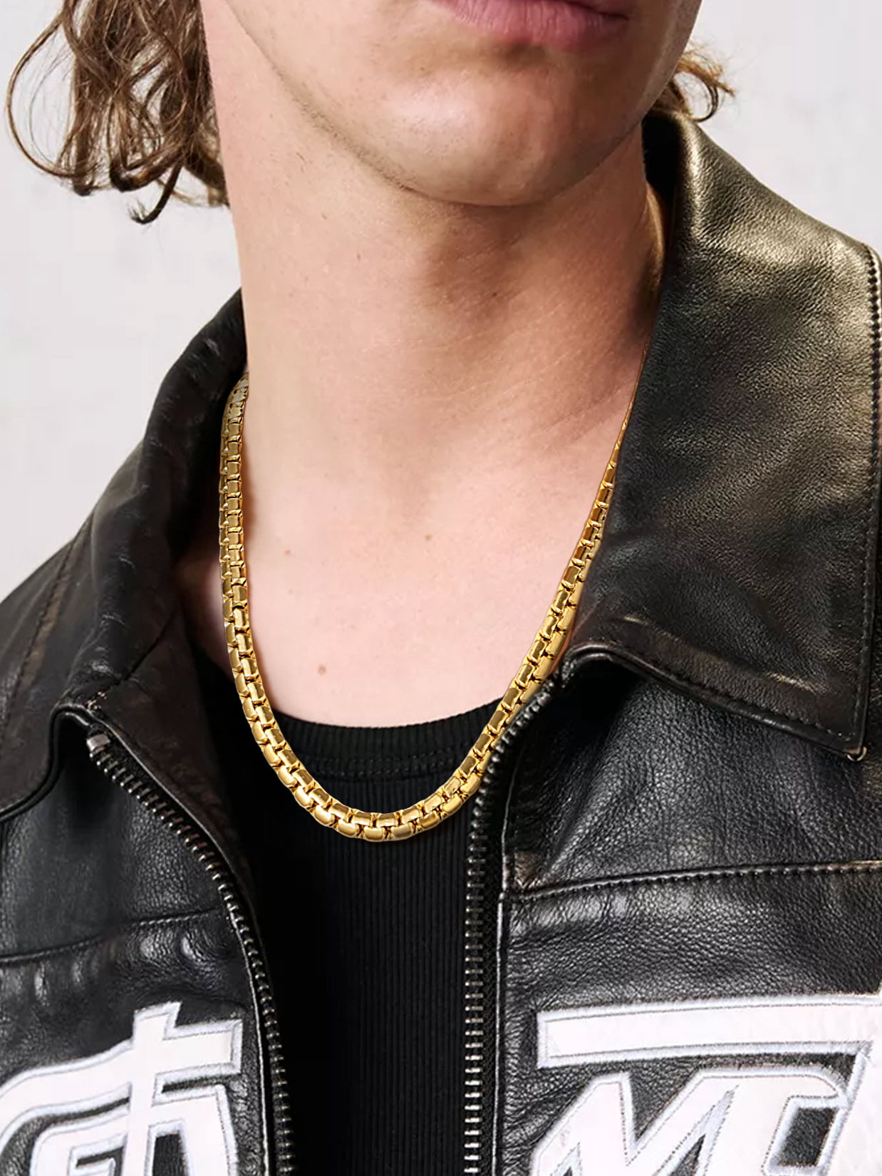 ChainsProMax Gold Plated Flat Box Chain for Men Necklace Stainless Steel 24inch 8mm Hip Hop Jewelry Fathers Day Gift for Dad Son
