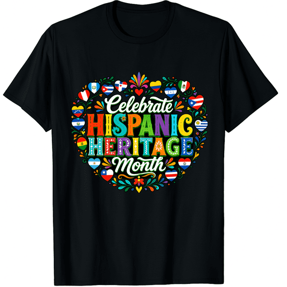 KeHetSoft Unisex Celebrate Hispanic Heritage Flag Heart Cotton T-Shirt