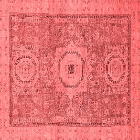Ahgly Company Machine Washable Indoor Square Abstract Red Modern Area Rugs, 7' Square