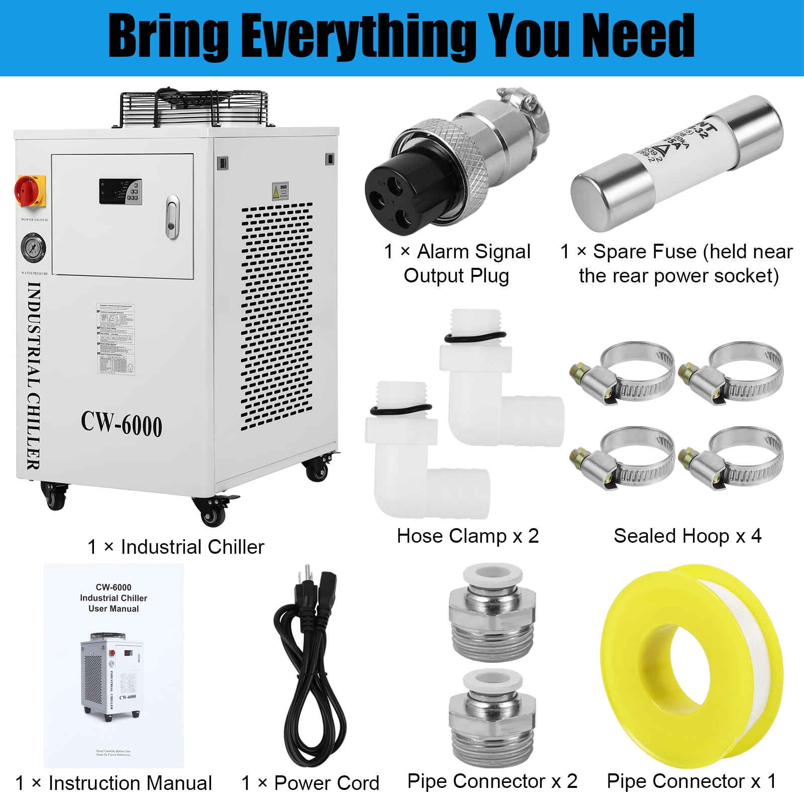 EastVita Industrial Water Chiller CW3000 Cooling System, SXYCMY 110V 9L Capacity 2.6gpm Water Cooling System for 40W-80W CO2 Laser Engraving & Cutting Machines, 50W / ℃ of Radiating Capacity