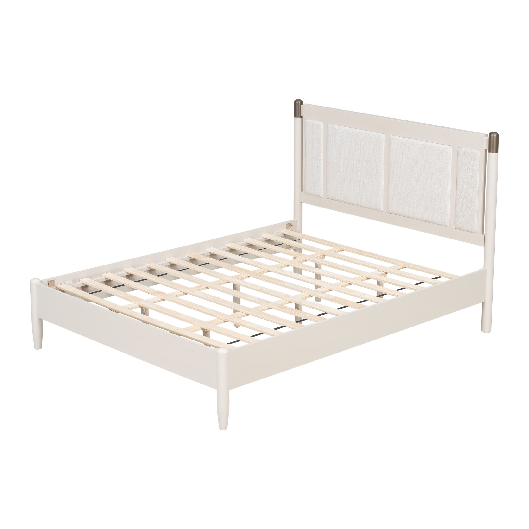 Christopher Knight Home Solid Wood Queen Bed Frame with Upholstered Headboard and High Base, Gray+Light Gray