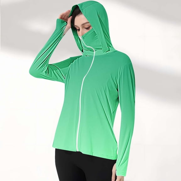 Maqroz Rash Guard for Women Long Sleeve UPF 50  Sun Protection Fishing Jacket Shirts with Thumb Holes & Face Mask Gradient Zip Up Lightweight Breathable Spf Shirt Cooling Hoodie Outdoor Hiking Shirts