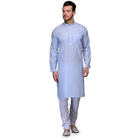 Royal Men's Blue Cotton Blend Kurta Pyajma Set