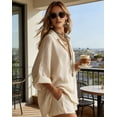 thumbnail image 6 of Dianli Women's Two Piece Boho Outfit, Oversized Button Down Shirt and Shorts Set, Casual Linen Summer Beach Vacation Wear, Lightweight Loungewear for All Occasions Pink M, 6 of 8