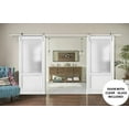 thumbnail image 3 of Sliding Double Barn Doors with Hardware | Lucia 22 White Silk with Frosted Opaque Glass | 13FT Rail Sturdy Set |Interior Door-48" x 84" (2* 24x84)-Silver Rail-Frosted Glass, 3 of 6